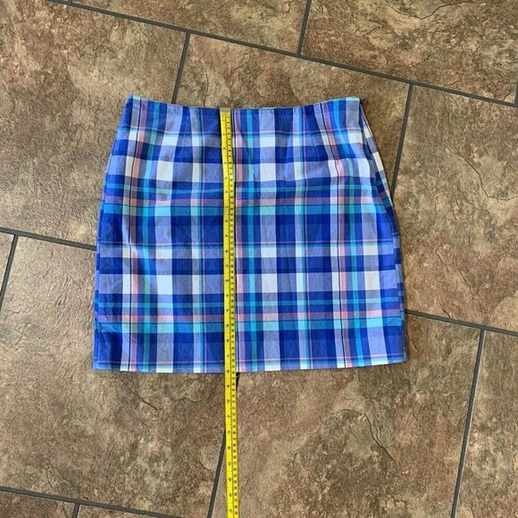 LL Bean Favorite Fit Womens 10 Petite Blue Plaid Lined Mini Skirt - Picture 6 of 9